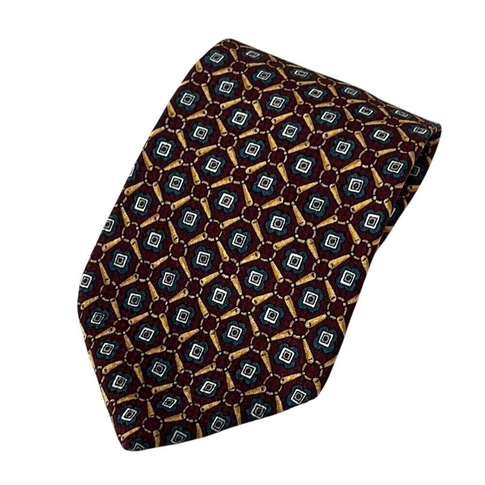 Liberty of London Mens Red and Yellow Geometric Tie 100% Silk Made In USA